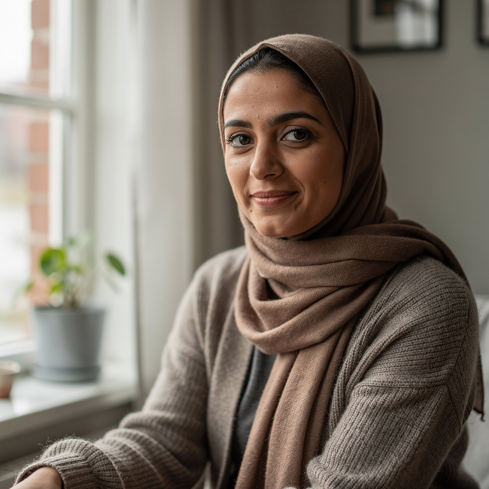 Portrait of a Middle Eastern immigrant woman living in Denmark